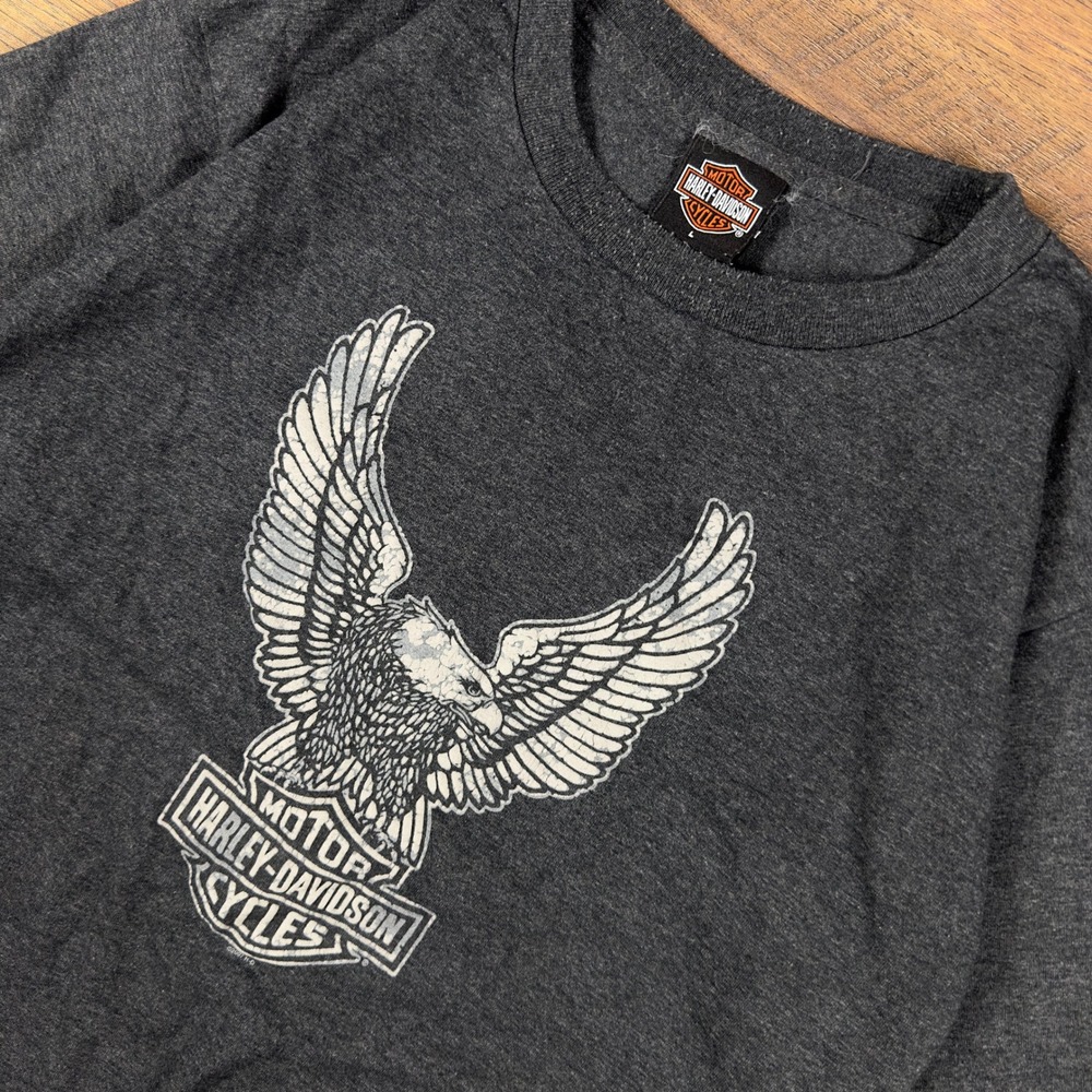 Y2K Harley-Davidson Mens Eagle Graphic T-Shirt Charcoal Gray 2007 Made in USA L